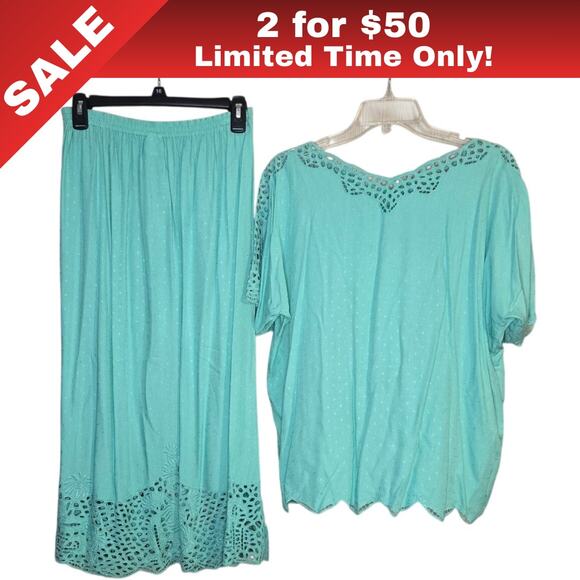 [Sale: 2 for $50!] BALI EMERALD DESIGN MINT SET EYELET EMBROIDERY ONE SIZE 0279 - Picture 1 of 13